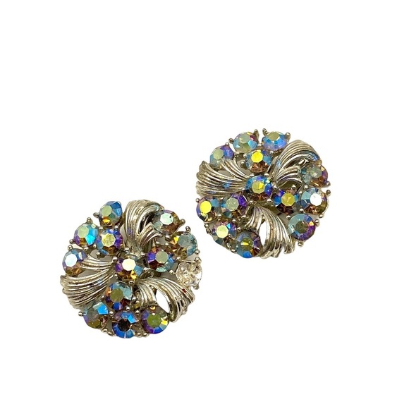 LISNER Aurora Bourealis Clip On Earrings Vintage - Picture 4 of 10